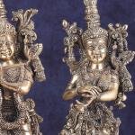 Pure Brass Superfine Radha Krishna Pair Statue 16" | Divine Grace Sculpture | Exquisite Silver Artisan Craftsmanship | 6 kg Idol | Home Temple Decor Gift